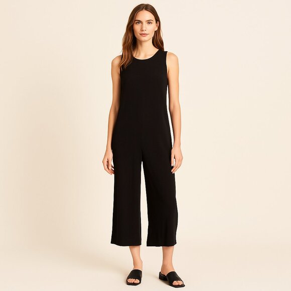 ASOS Black Wide Leg Sleeveless Cropped Jumpsuit Minimalist Modern Lounge Size 6 - Picture 1 of 8